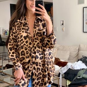 Animal print silky button up